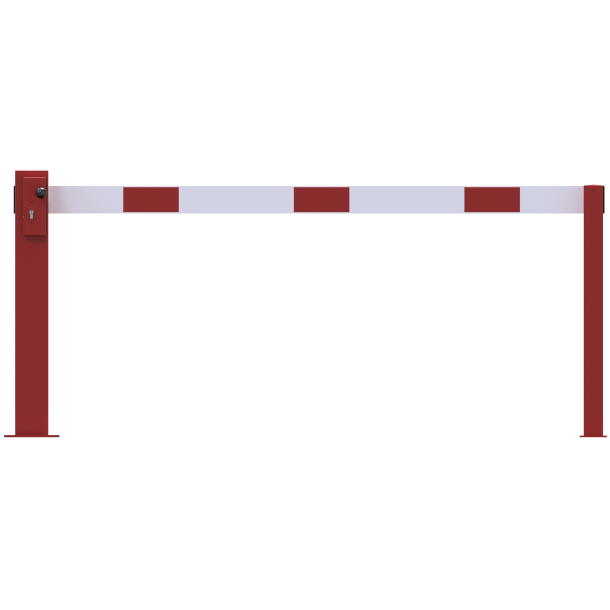 Compact hand barrier | without fixed support post | clear width: 2000 mm | with profile cylinder lock | hot-dip galvanized and coated red / white
